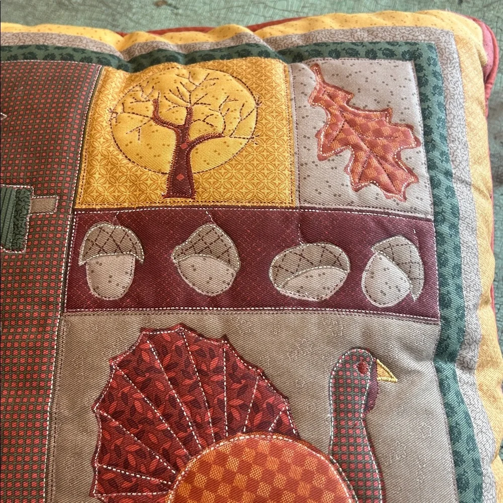 Vintage Fall Harvest Pillow Scarecrow Turkey Quilted Autumn Decor